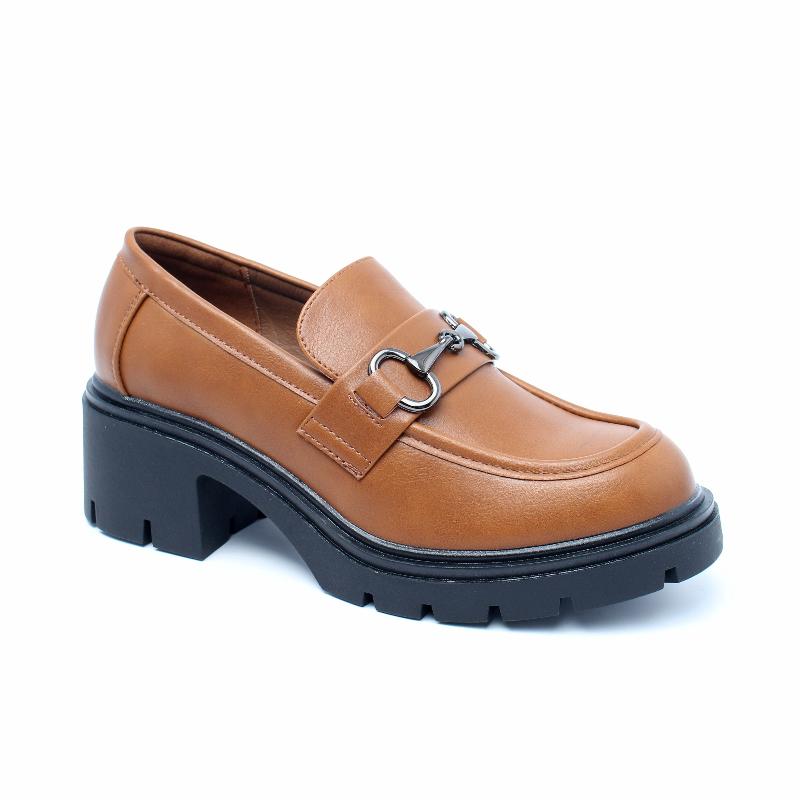 Chaussures Femme Derbies, Couleur Camel / J002-66 / MINIA
