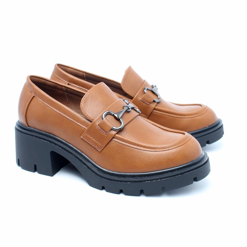 Chaussures Femme Derbies, Couleur Camel / J002-66 / MINIA