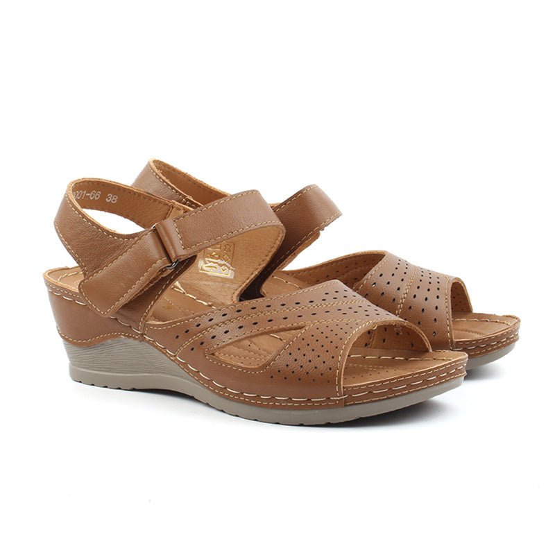 Chaussures Femme Sandales en Cuir, Couleur Camel / F001-66 / BEL CHOU'S