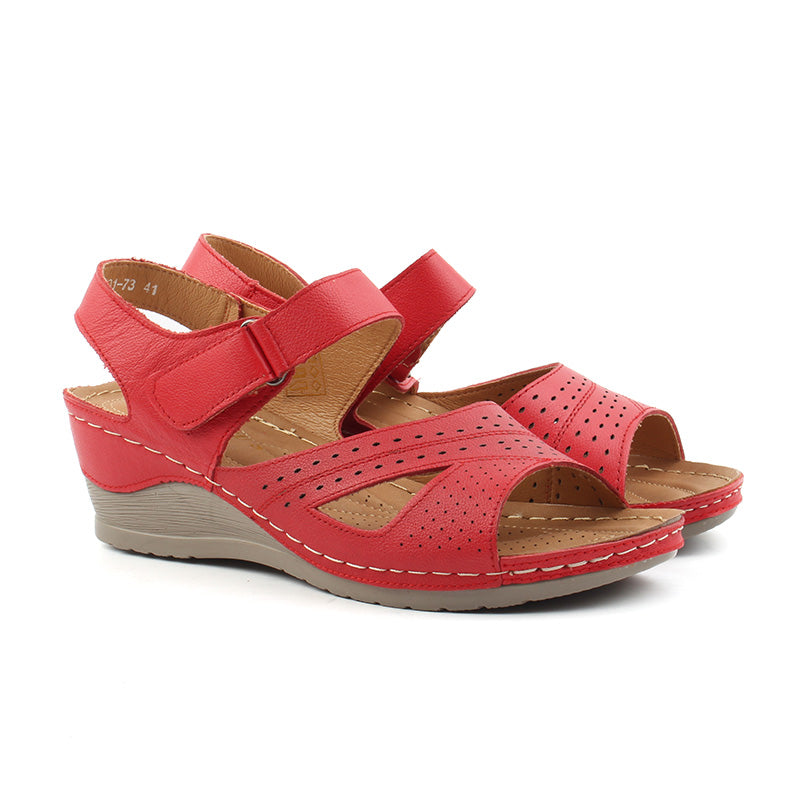 Chaussures Femme Sandales en Cuir, Couleur Rouge / F001-73 / BEL CHOU'S