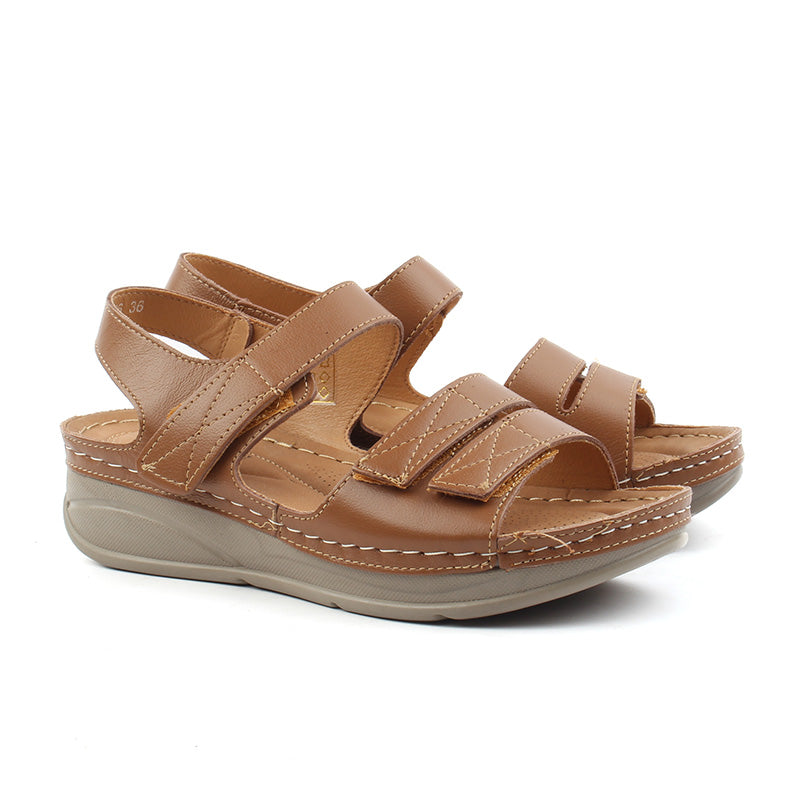 Chaussures Femme Sandales en Cuir, Couleur Camel / F007-66 / BEL CHOU'S