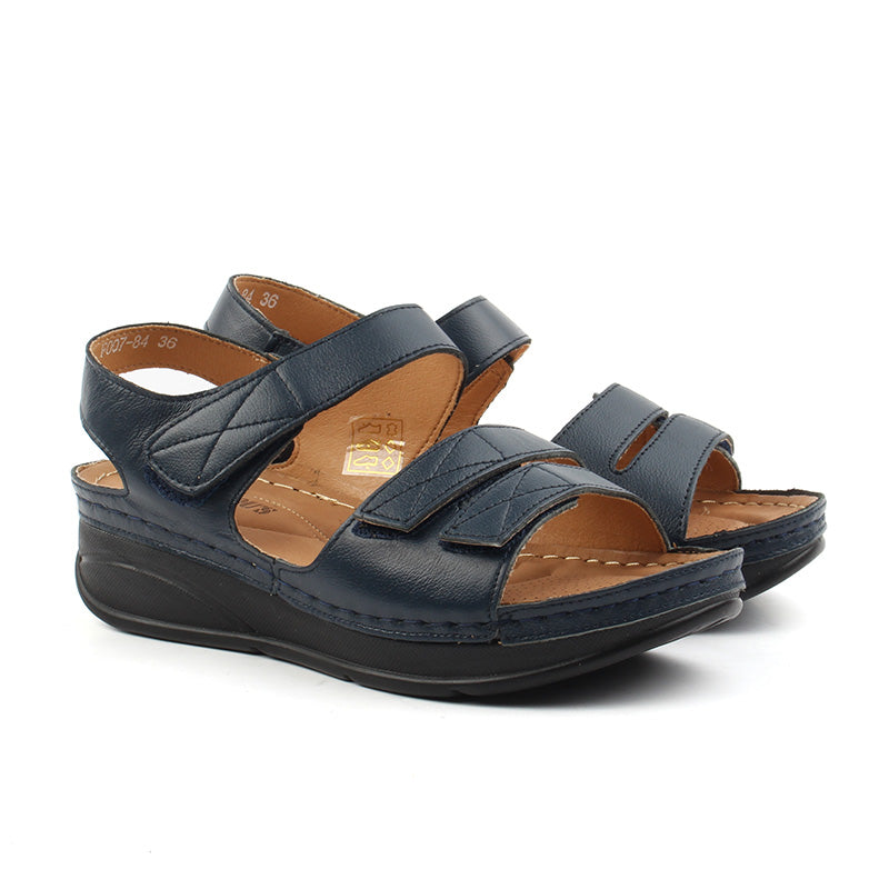 Chaussures Femme Sandales en Cuir, Couleur Bleu Marine / F007-84 / BEL CHOU'S