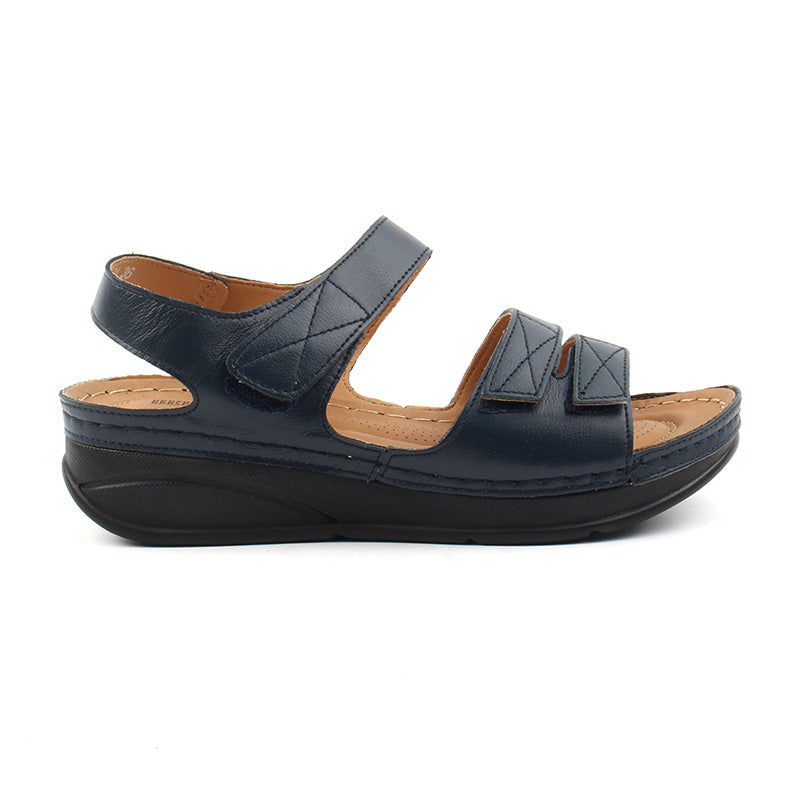 Chaussures Femme Sandales en Cuir, Couleur Bleu Marine / F007-84 / BEL CHOU'S