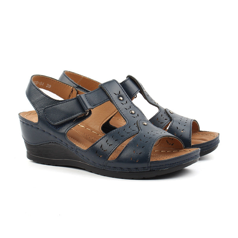 Chaussures Femme Sandales en Cuir, Couleur Bleu Marine / F008-84 / BEL CHOU'S