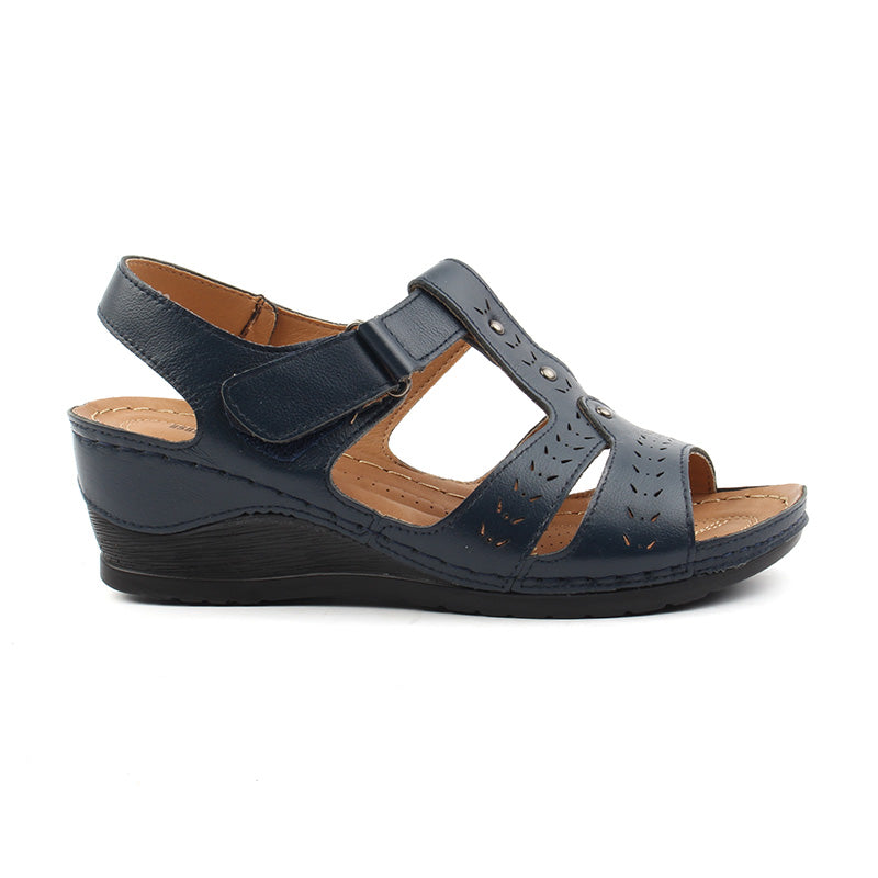 Chaussures Femme Sandales en Cuir, Couleur Bleu Marine / F008-84 / BEL CHOU'S