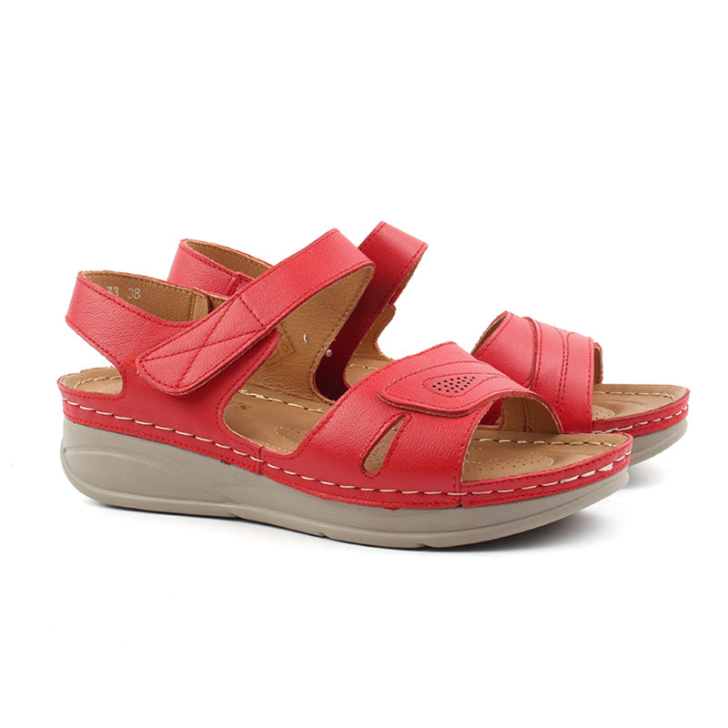 Chaussures Femme Sandales en Cuir, Couleur Rouge / F010-73 / BEL CHOU'S