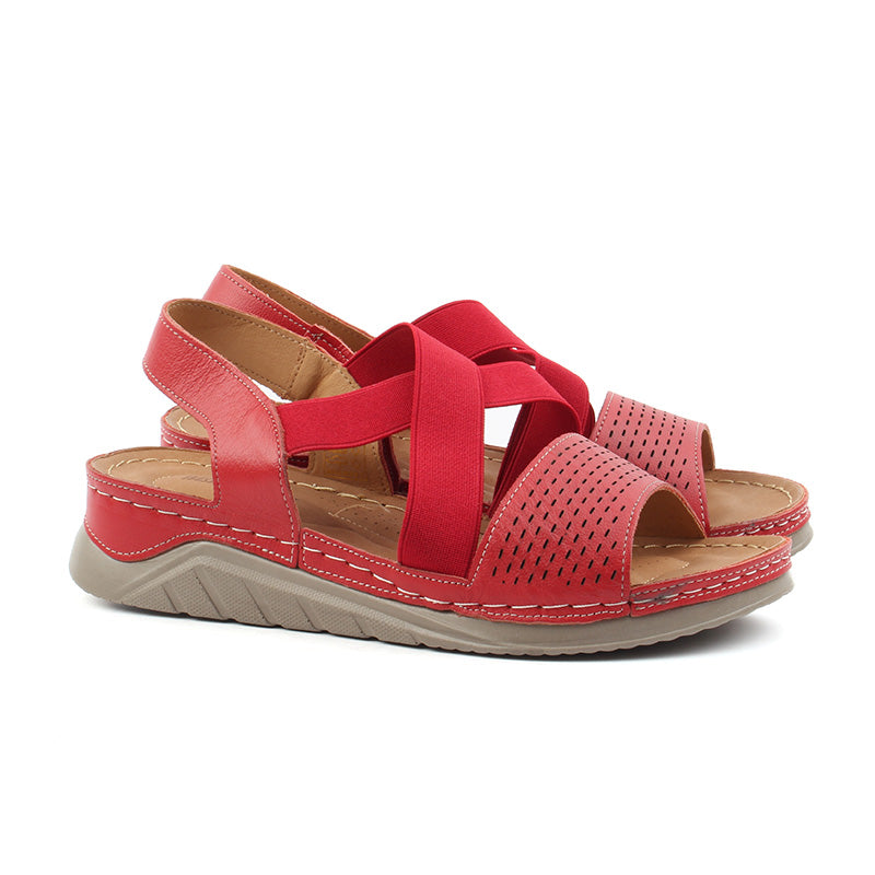 Chaussures Femme Sandales en Cuir, Couleur Rouge / F017-73 / BEL CHOU'S