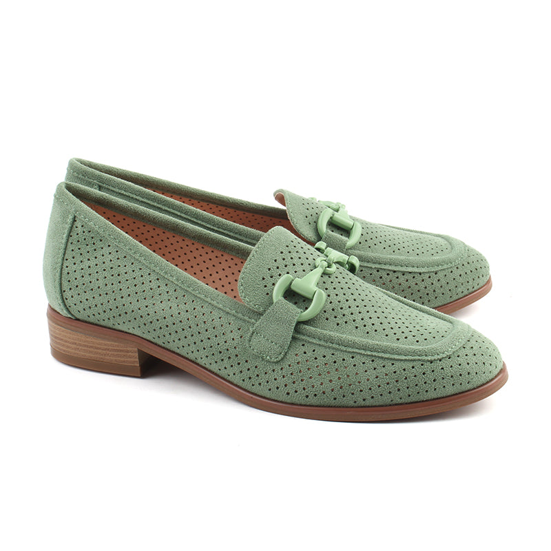 Chaussures Femme Mocassins, Couleur Daim Vert D'Eau / L056-91 / MINIA
