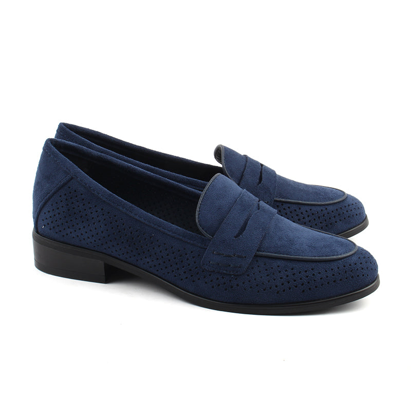 Chaussures Femme Mocassins, Couleur Daim Bleu Marine / L057-84 / MINIA