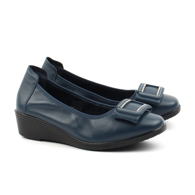 Chaussures Femme Ballerines en Cuir, Couleur Bleu Marine / N009-84 / BEL CHOU'S