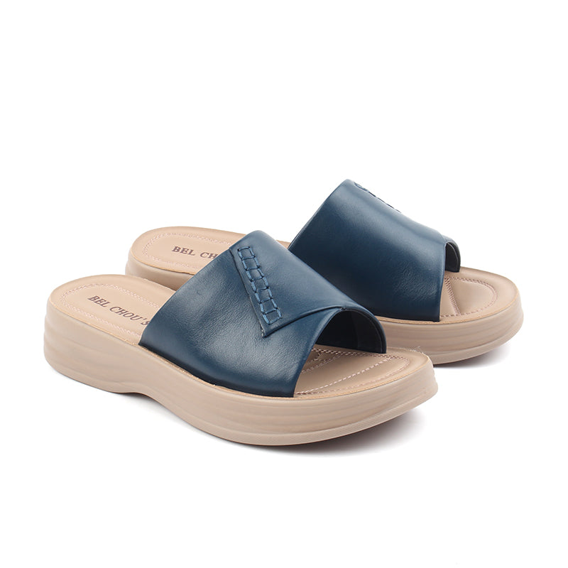 Chaussures Femme Sandales en Cuir, Couleur Bleu Marine / N032-84 / BEL CHOU'S