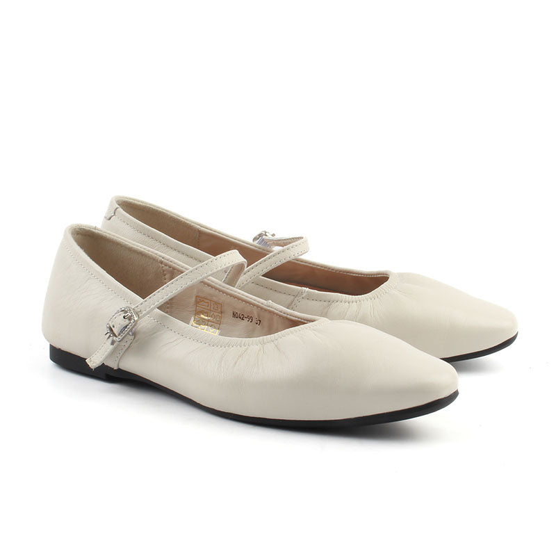 Chaussures Femme Derbies en Cuir, Couleur Crème / N042-99 / BEL CHOU'S