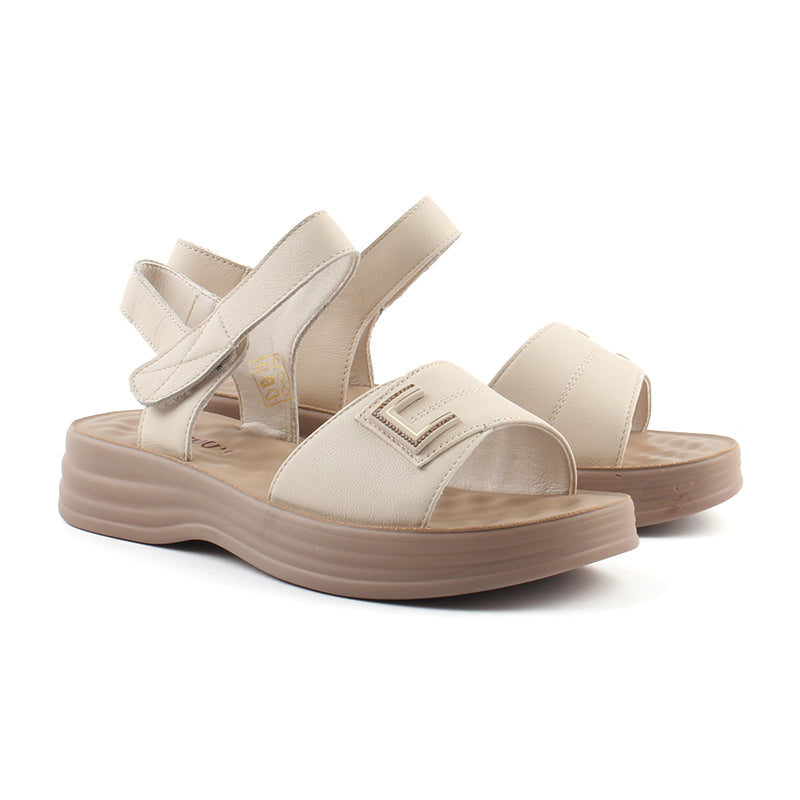 Chaussures Femme Sandales en Cuir, Couleur Beige / N044-65 / BEL CHOU'S