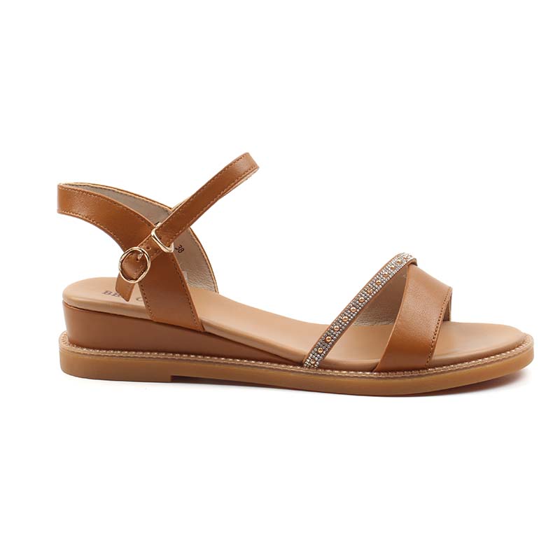 Chaussures Femme Sandales en Cuir, Couleur Camel / N055-66 / BEL CHOU'S