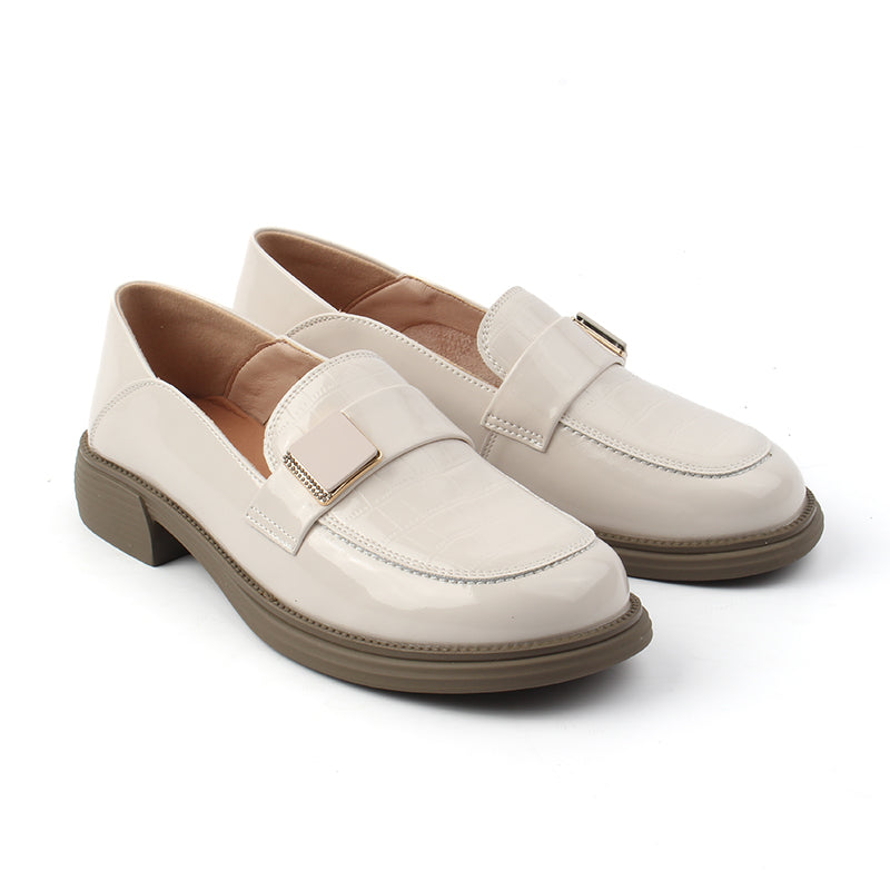 Chaussures Femme Mocassins en Cuir, Couleur Vernis Beige / N076-64 / BEL CHOU'S