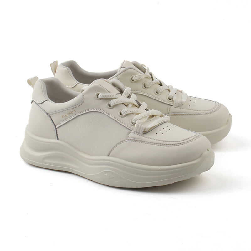 Chaussures Femme Sneakers en Cuir, Couleur Crème / N088-88 / BEL CHOU'S